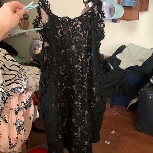 Black and nude lace neck blouse